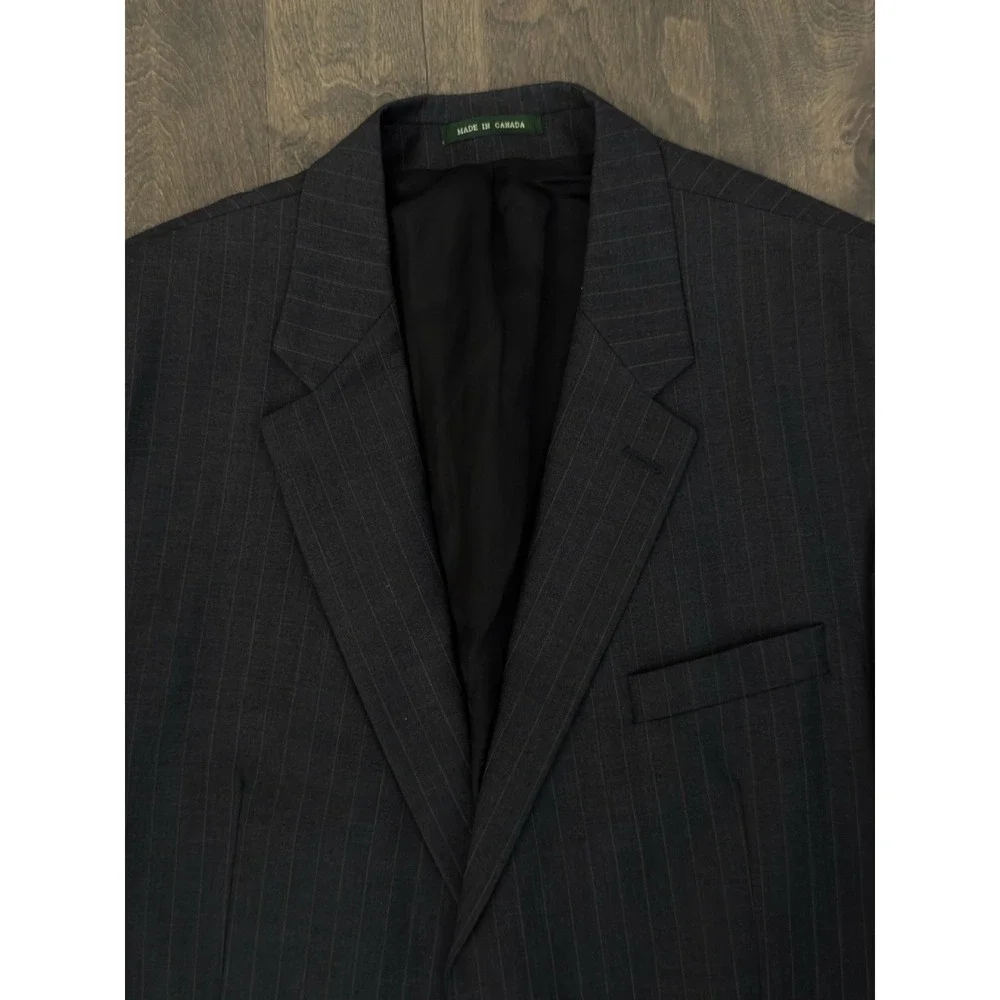 Ralph Lauren Mens Blazer Sports Jacket Coat Suit Size 46L Striped Dark Grey Wool